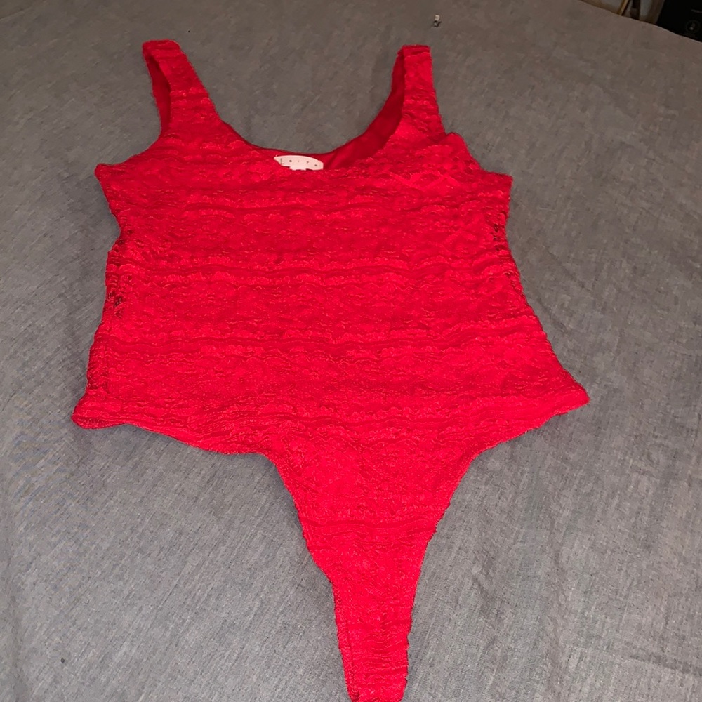 Red lace one piece thong